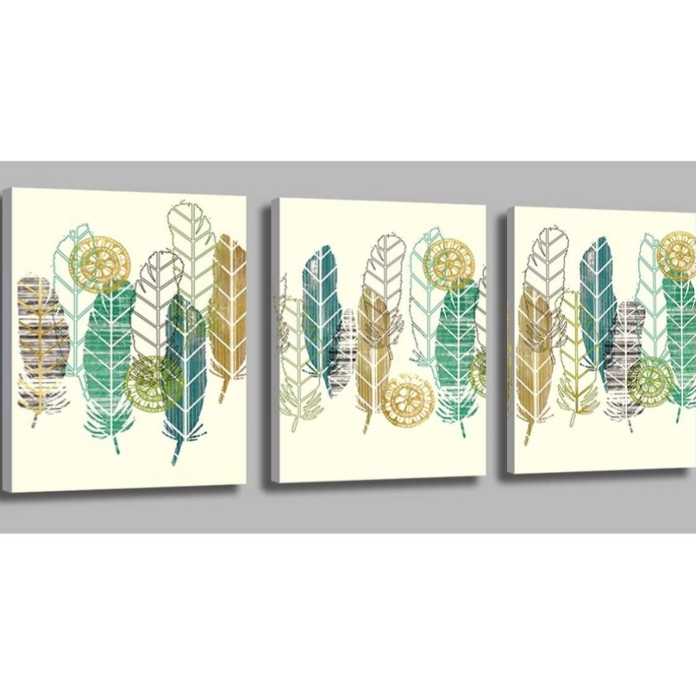 Golden Feather Canvas Abstract Wall Art Modern 